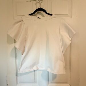 Maven West - White Short Sleeve Ruffle Sleeve Top